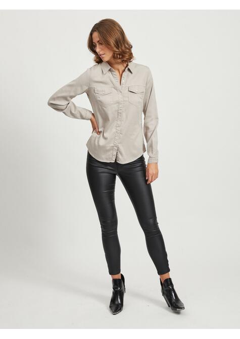 VIBISTA DENIM SHIRT-NOOS - SIMPLY TAUPE - 01-EXTRA SMALL
