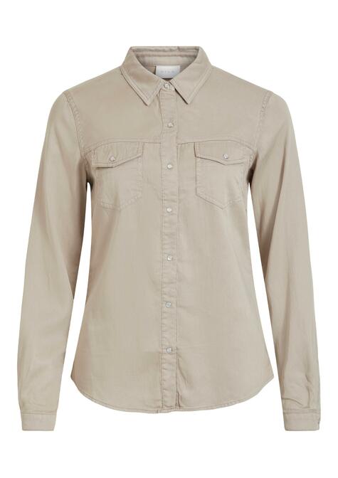VIBISTA DENIM SHIRT-NOOS - SIMPLY TAUPE - 01-EXTRA SMALL