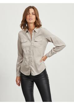 VIBISTA DENIM SHIRT-NOOS - SIMPLY TAUPE - 01-EXTRA SMALL